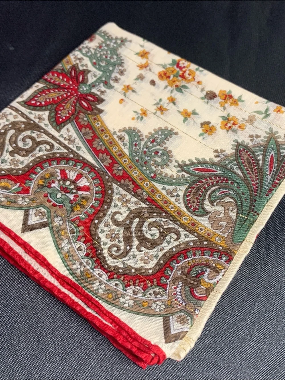 Dior Red, Cream & Brown Paisley Silk Scarf